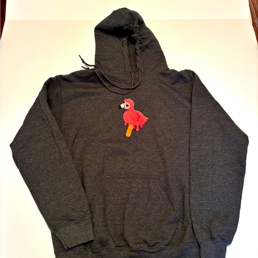 Flamingo Popsicle Graphic Hoodie Heather Blue Size S Gildan Heavy Blend